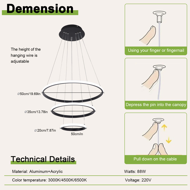 Damalis Dimmable 3 - Light Chandelier, Black
