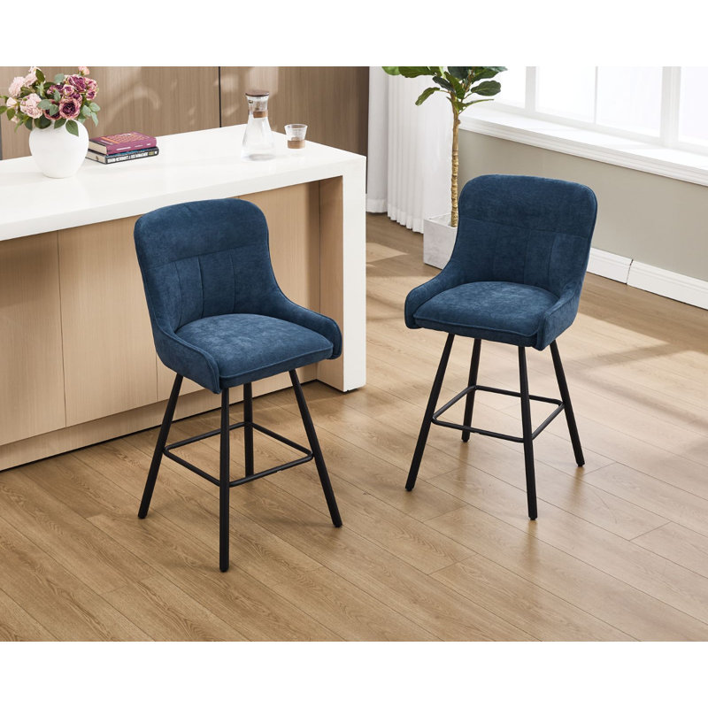 Joutel Upholstered and Chenille Bar Stool, Blue / Blue