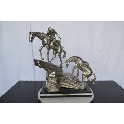 Nifao Collection Man with two horses silver finish Bronze Statue -  Size: 25"L x 13"W x 26"H.