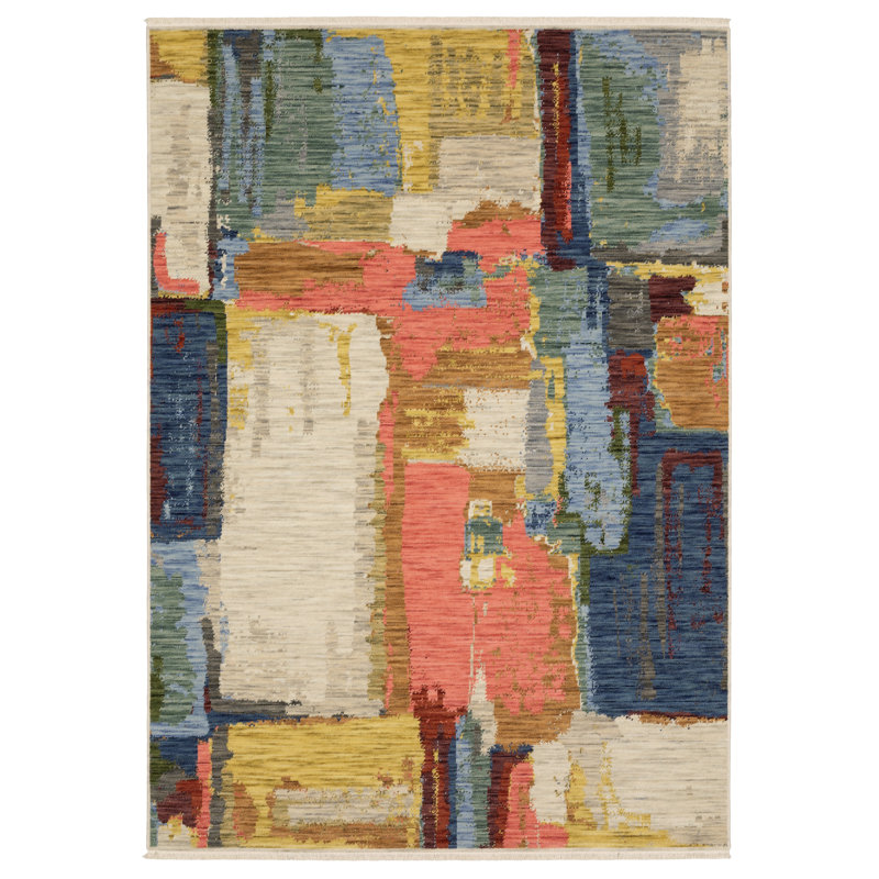 Tapis multicolore en laine Japhenia, Rectangle 9 pi 10 po x 12 pi 11 po