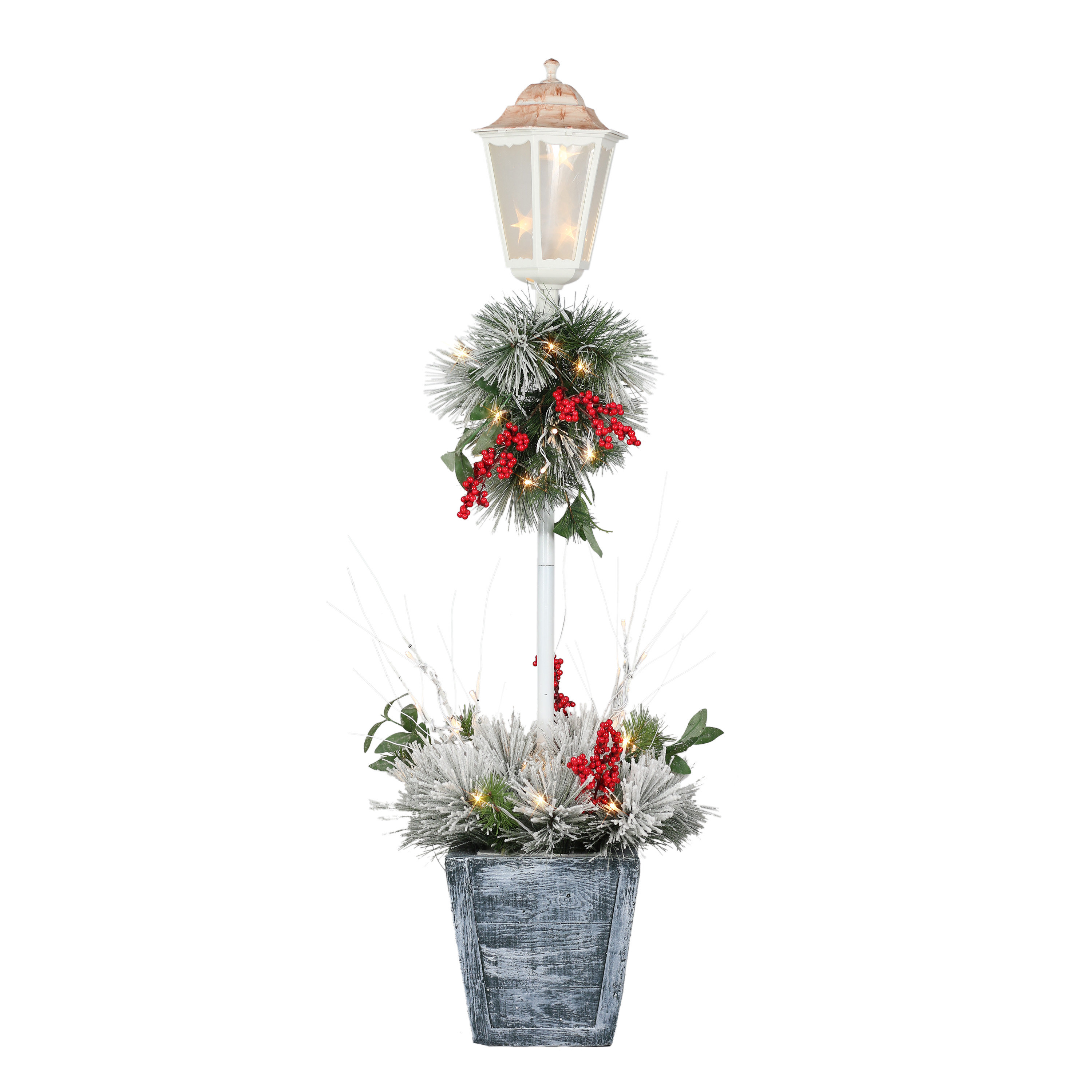 The Holiday Aisle® Pre-Lit Flocked Artificial Pine Lighted Display ...