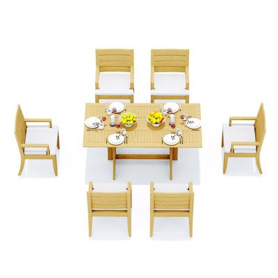 8 Seats 9 Pcs Grade-A Teak Wood Dining Set: Warwick Console Folding Rectangle Table And 8 Atnas  Armless Chairs #11AT1500