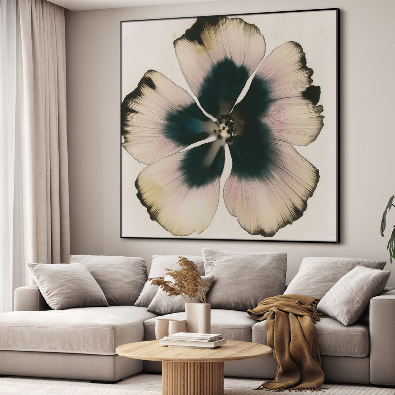Très grand art floral abstrait - sarcelle, rose et beige, décoration murale texturée contemporaine pour le salon ou la chambre à coucher, très grande impression murale encadrée (assemblage requis)