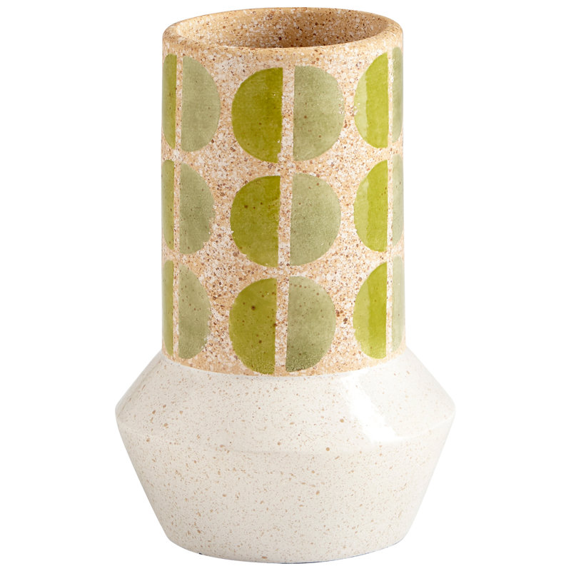 Creamy White Ceramic Decorative Table Vase with Circular Patterns
