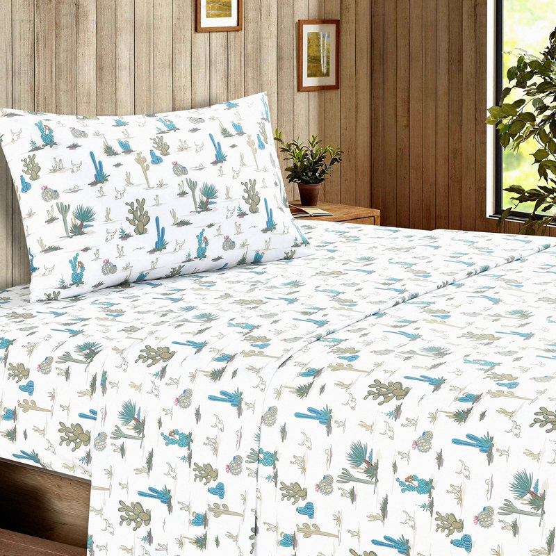 Desert Oasis 3-Piece Sheet Set - Saguaro Cactus Print - Southwestern Style Bedding - Pillowcase Included, Gold