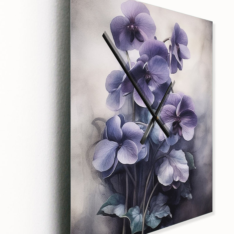 Mauve, gris, violettes, rêve II - horloges murales florales, Grand