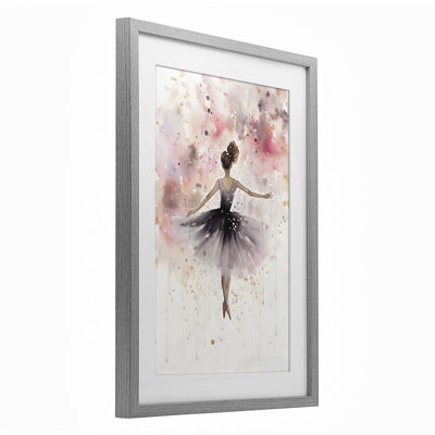 «Watercolor Ballerina Atmosphere», reproduction sous verre encadrée, design by Creative Studio
