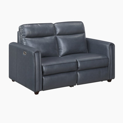 Seawright 59" Modern & Contemporary Faux Leather Power Double Reclining Love Seat with Rounded Track Arms, Dual USB Charging Ports, and Zero Wall Design