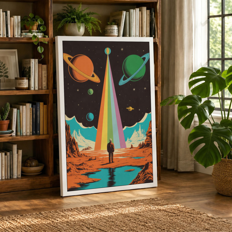 Figure Under Cosmic Light Retro - Wrapped Canvas, 30x20 - 76.2 x 50.8 cm, Cream Border