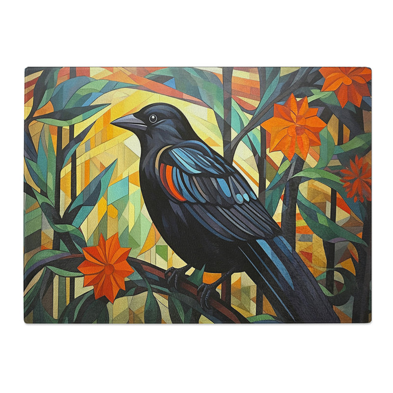 Crow Art Deco  Glass Chopping Board