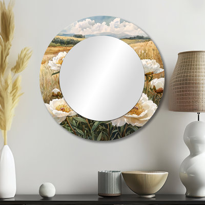 Pivoines le long de la campagne I - art mural miroir floral - imprimé sur métal