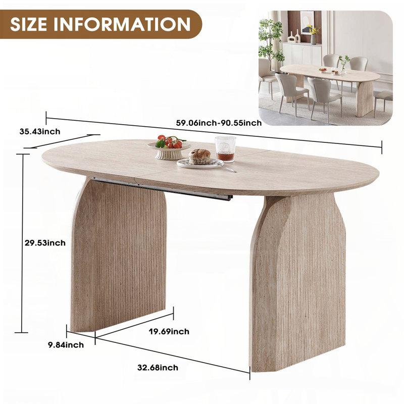 Table de salle à manger extensible ovale avec conception à deux piliers - Table de cuisine multifonctionnelle peu encombrante