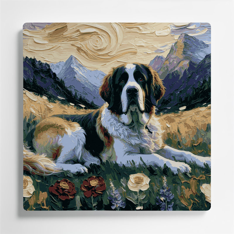 «Dogs Saint Bernard», art mural en métal bleu, H 16 po x l 16 po
