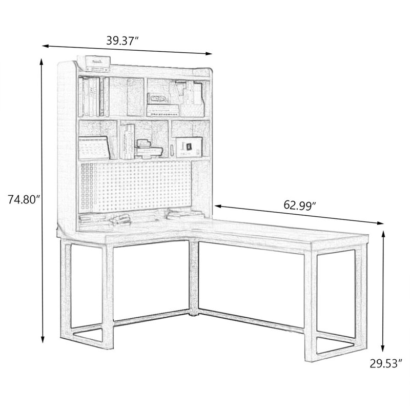 Tan Rectangular Solid Wood  desk, Left Hand Return, 29.53" H x 62.99" W x 39.37" D