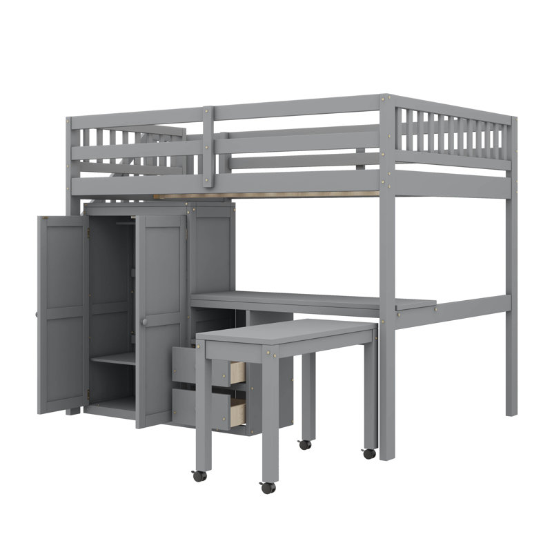 All-Inclusive Loft Bed With Integrated Staircase Bookshelf Drawers Workspace And Wardrobe Ideal Multifunctional Solution