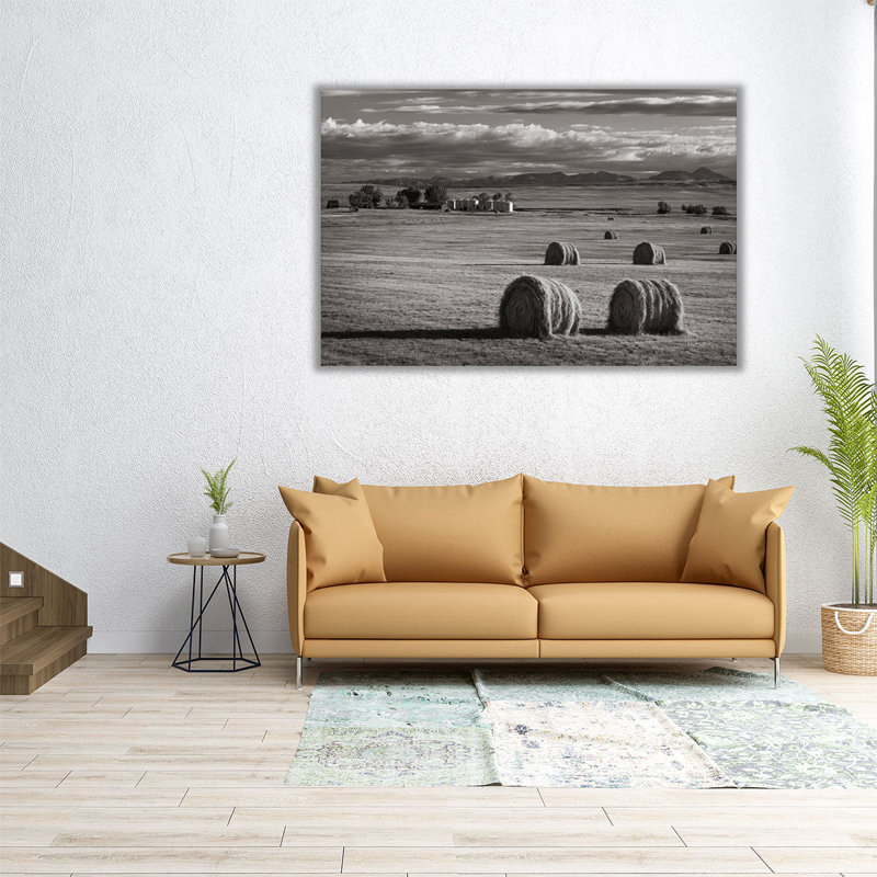 Montana Hay Bales - reproduction d'art sur toile, H 24 po x l 36 po