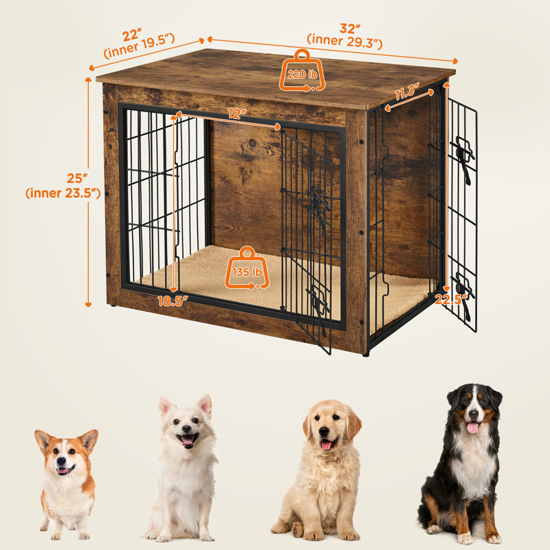 Caisse pour chien en métal et en bois manufacturé Gladiz, Brun rustique, H 25 po x l 32 po x P 22 po