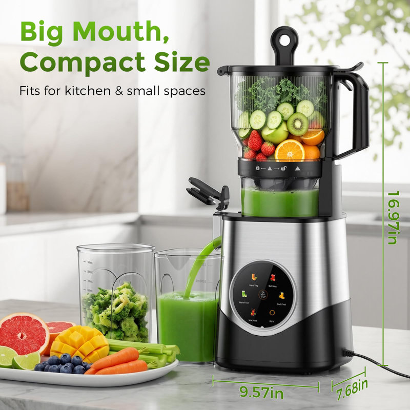 6.1" Wide Chute Cold Press Juicer, Touch-Sensed 6 Modes, Slow Masticating, Low Noise High Yield, Stainless Steel For Whole Fruits Veggies