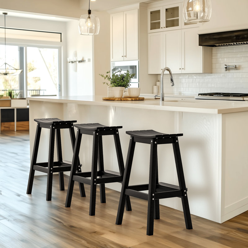 Outdoor Bar Stools Set Of 2, Black, Bar Stool (29.9" Seat Height)