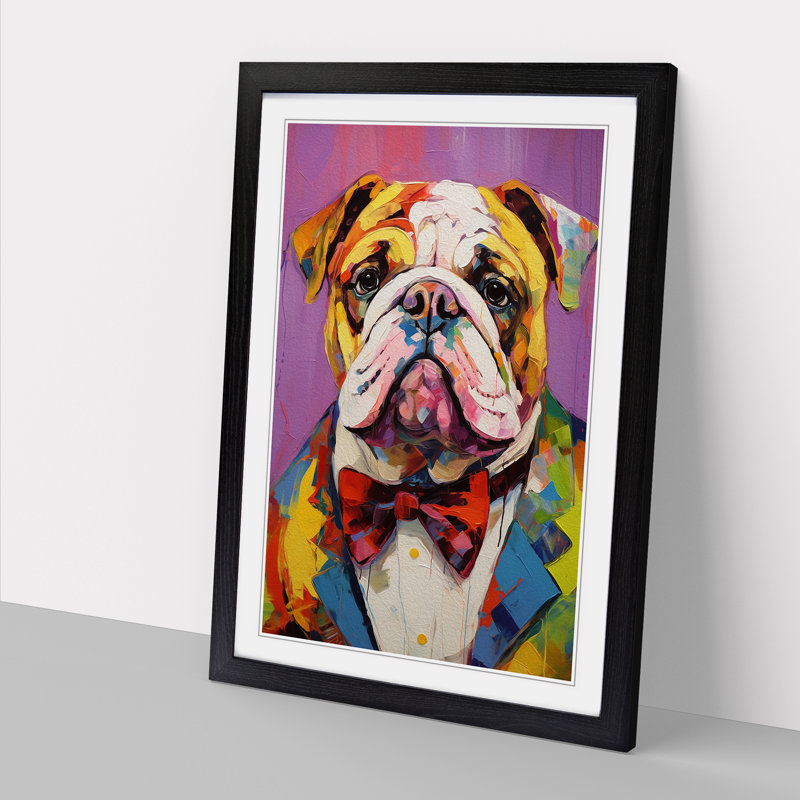 British Bulldog Expressionism - Framed Print, 34cm H x 25cm W x 2cm D, Black Framed