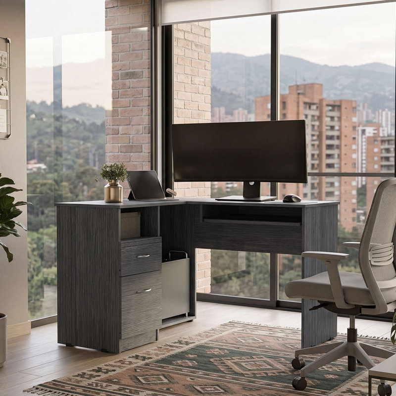 Bureau d'ordinateur en L Jexiel, Black Wengue