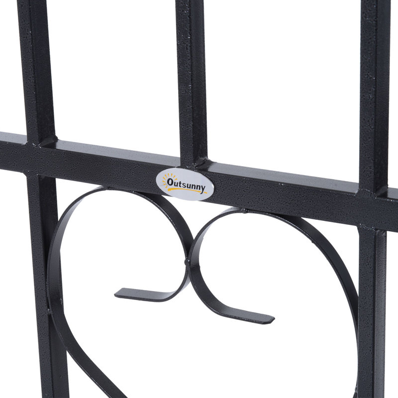 Black Steel Garden Arbor with Gate and Scrollwork