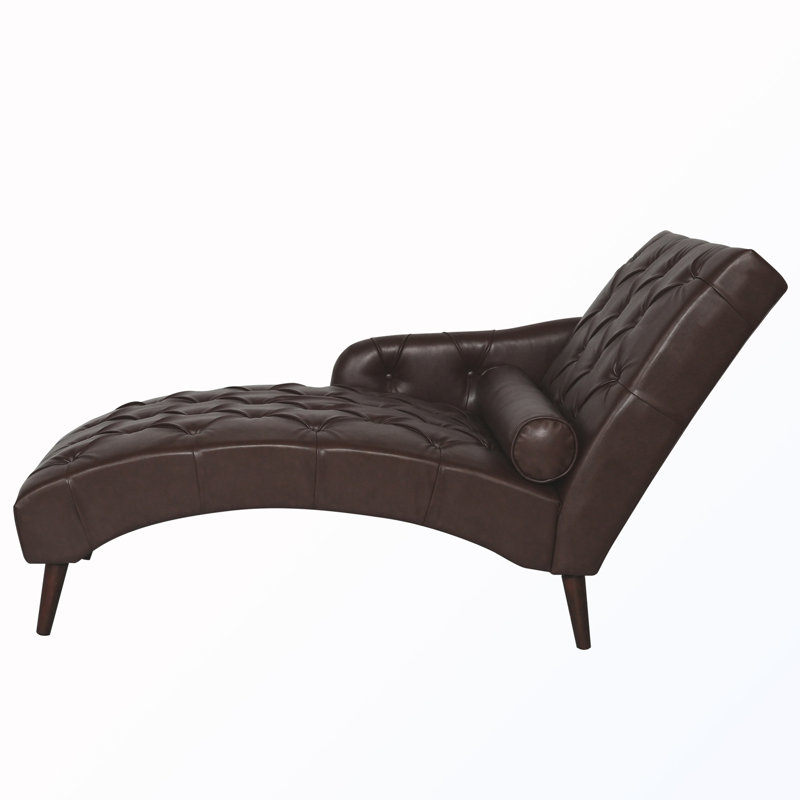 Chaise longue capitonnée sans accoudoirs avec coussin et garniture cloutée, Dark Brown