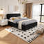 Grand lit avec rangement et tête de lit tapissier, lit plateforme en chenille-169547574-169547573
