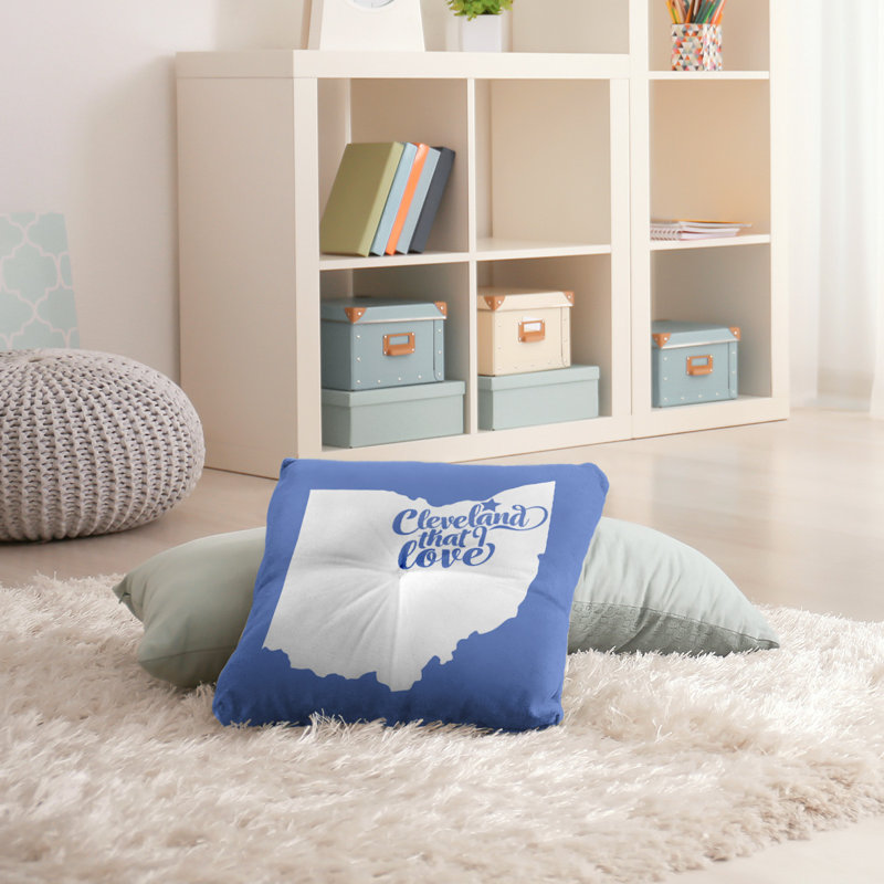 Coussin de plancher touffeté, 26 po x 26 po, Bleu, Cleveland