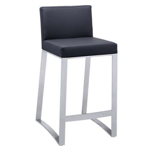 Bridlington Upholstered Stool with Metal Frame, White Faux Leather, Counter Stool (26" Seat Height)