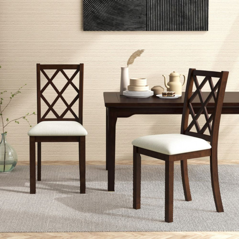 Ensemble de 2 chaises de salle à manger en bois avec coussin de siège rembourré et pieds en bois d'hévéa