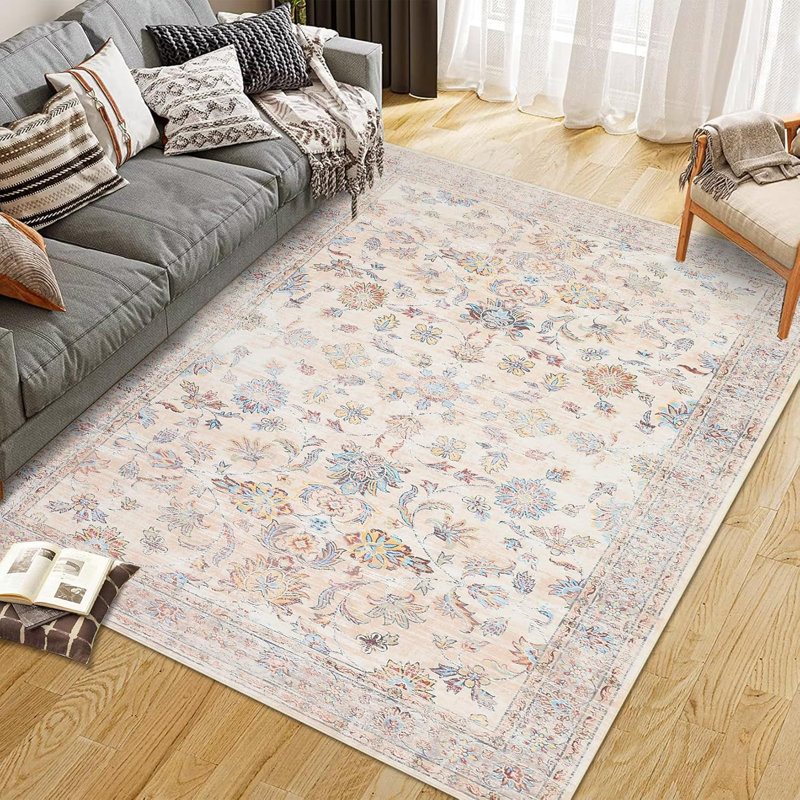 2x6 Runner Hallway Rug Machine Wash Non-Slip Enrteway Laundry Room Rug Throw Low-Plie Vintage Mat Distressed Carpet for Kitchen Bathroom Red Borwn