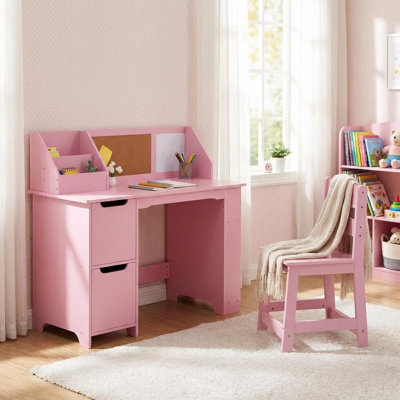 Ensemble de bureau et de chaise pour enfants, table d'art en bois avec huche, bibliothèque, babillard et rangement, pour les devoirs et les études de 3 à 8 ans