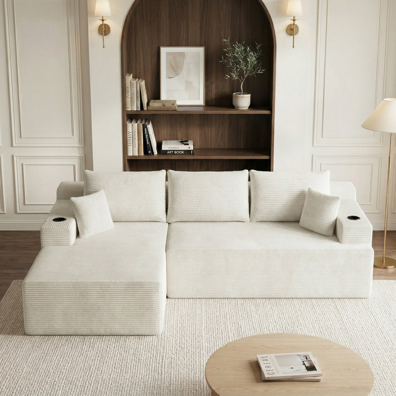 Canapé modulaire Boneless, Velours côtelé blanc