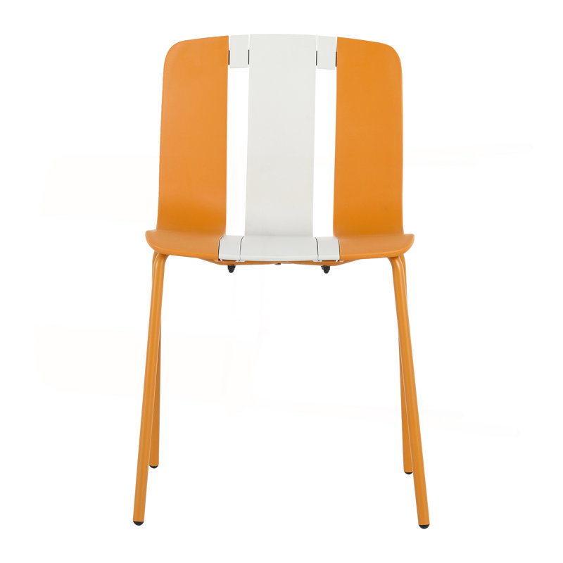 Holiday - 4-Pack Modern Striped Color Block Chairs – Indoor/Outdoor PP Plastic Seat & Sturdy Metal Legs, Vibrant White, Orange, Beige – For Living Room, Balcony, Café, Terrace