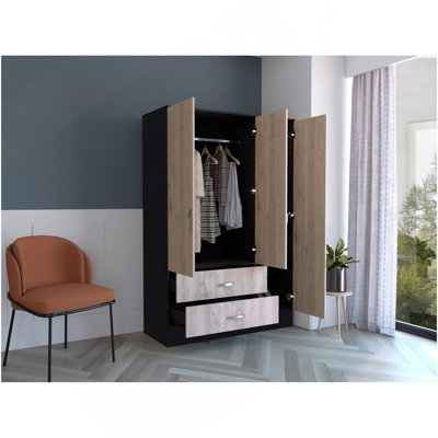 Armoire à miroir en miroir, chambre à coucher, noir / gris clair