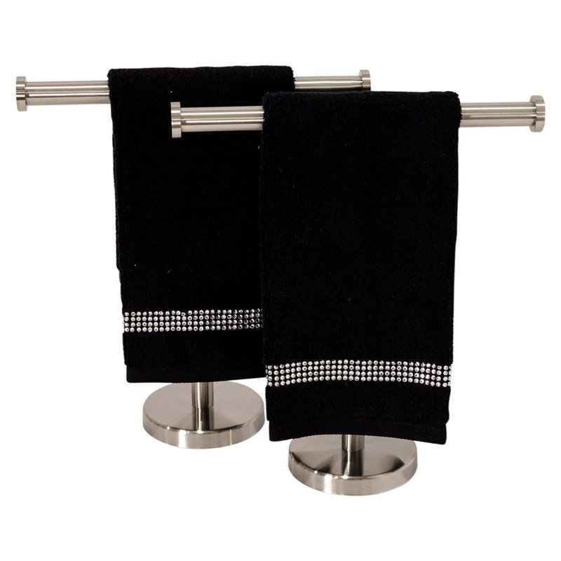 Sparkles Home Stripe Rhinestone Fingertip Towels | 100% Cotton Terry | Glass Rhinestones, Black