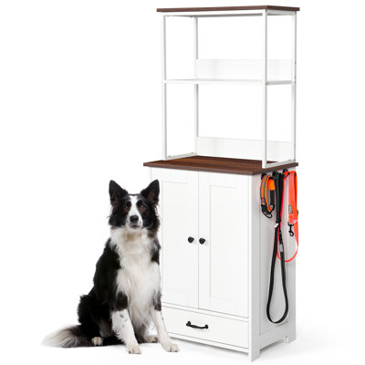 Station d'alimentation pour animaux avec bols, panneau réglable, station d'alimentation pour chiens avec rangement, station d'alimentation pour chiens et chats avec alimentation et abreuvoir, station d'alimentation pour chiens avec tablettes à 2 niveaux
