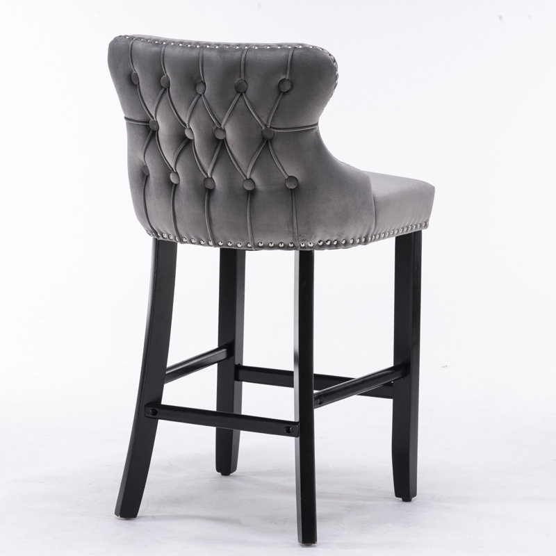 Upholstered Counter Stool with Solid Wood Frame, Grey