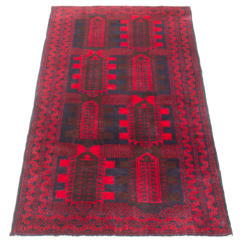 Tapis bleu foncé Teimani 3 pi 3 po x 6 pi 10 po
