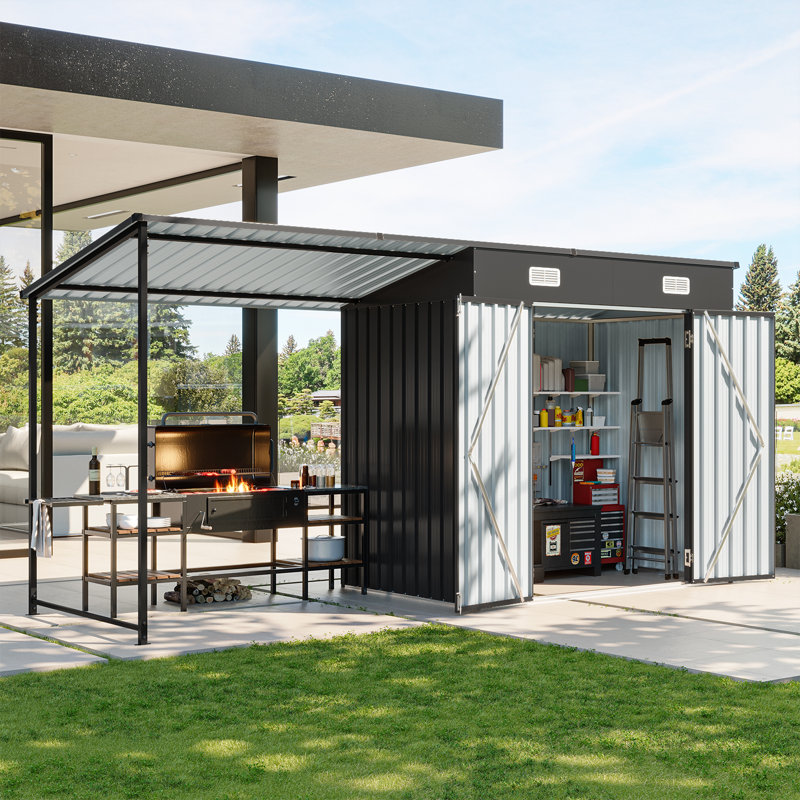 13 Ft. W X 4 Ft. D 2-in-1 Metal Storage Shed Pergola with Sloping Roof