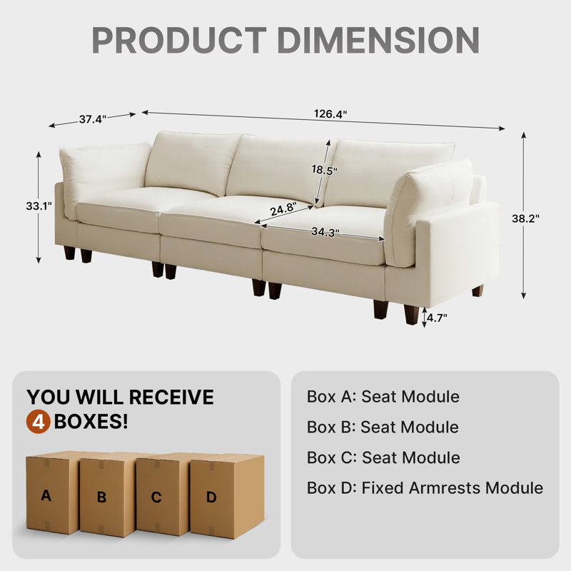 3- Piece Upholstered Corner Sectional Sofa Couch, Beige Fabric