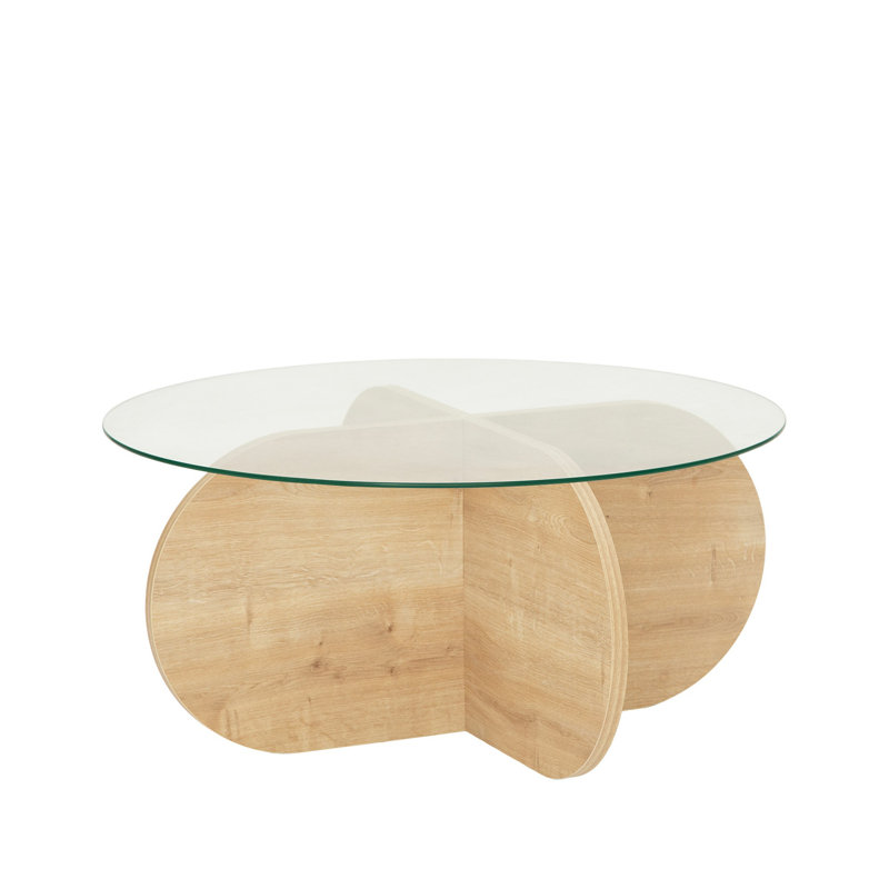Modern Coffee Table with 100% Tempered Glass Top, Sapphire Oak Finish, 29.5 x 13.8 x 29.5 inches | Durable 100% Melamine Coated Particle Board Frame, Perfect for Living Room & Contemporary Spaces, Stylish & Functional Design