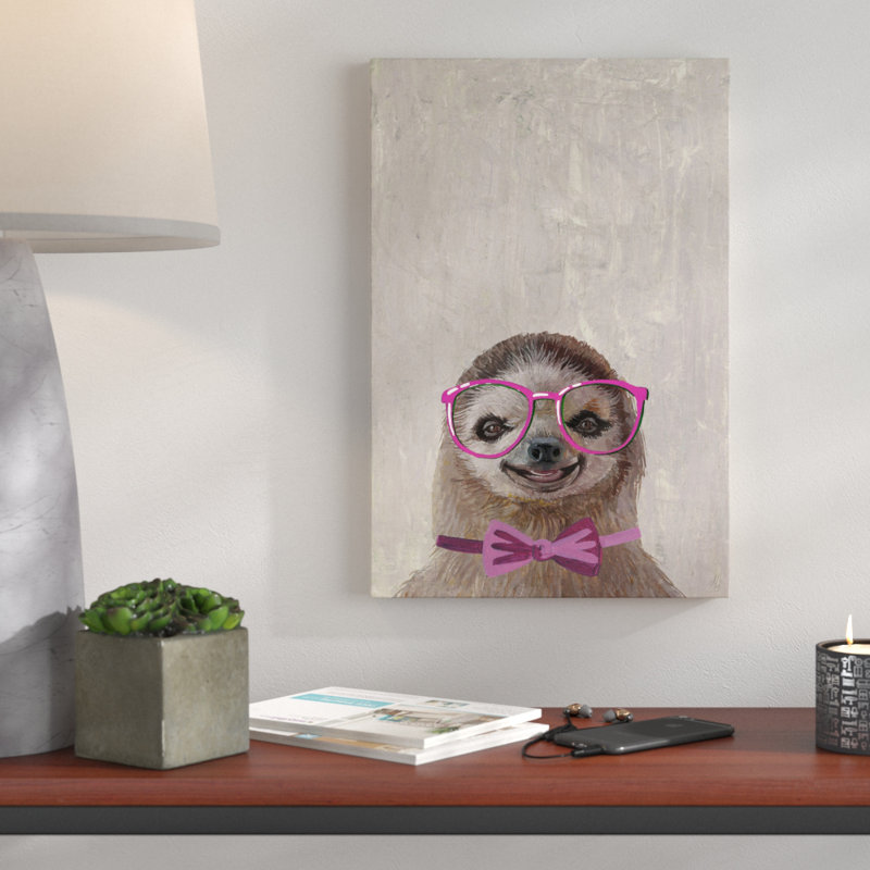 «Sloth with a Bow II» par Rickett, reproduction d'art sur toile tendue, H 18 po x l 12 po x P 1,5 po