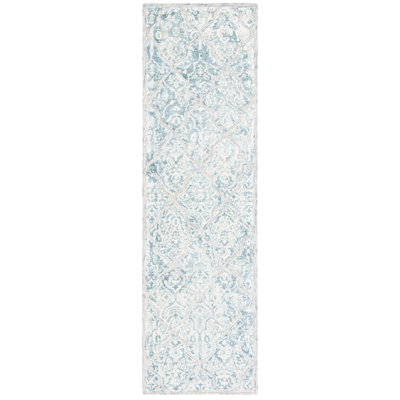 Tapis bleu / ivoire en laine / viscose touffeté à la main Restoration