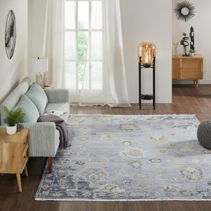 Ambrose Hand Knotted Oriental Area Rug in Blue; Washed Denim, Rectangle 8' x 10'