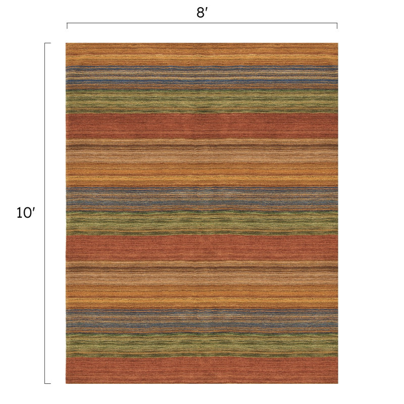 Brushstroke Striped Handmade Tufted Wool Red/Orange/Green Area Rug, Rectangle 8' x 10'