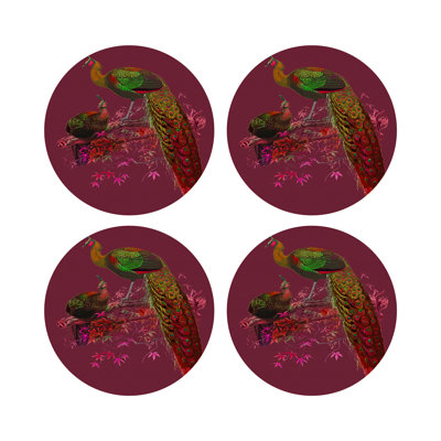 Family Pheasants Vegan Leather Round Pebble Placemat