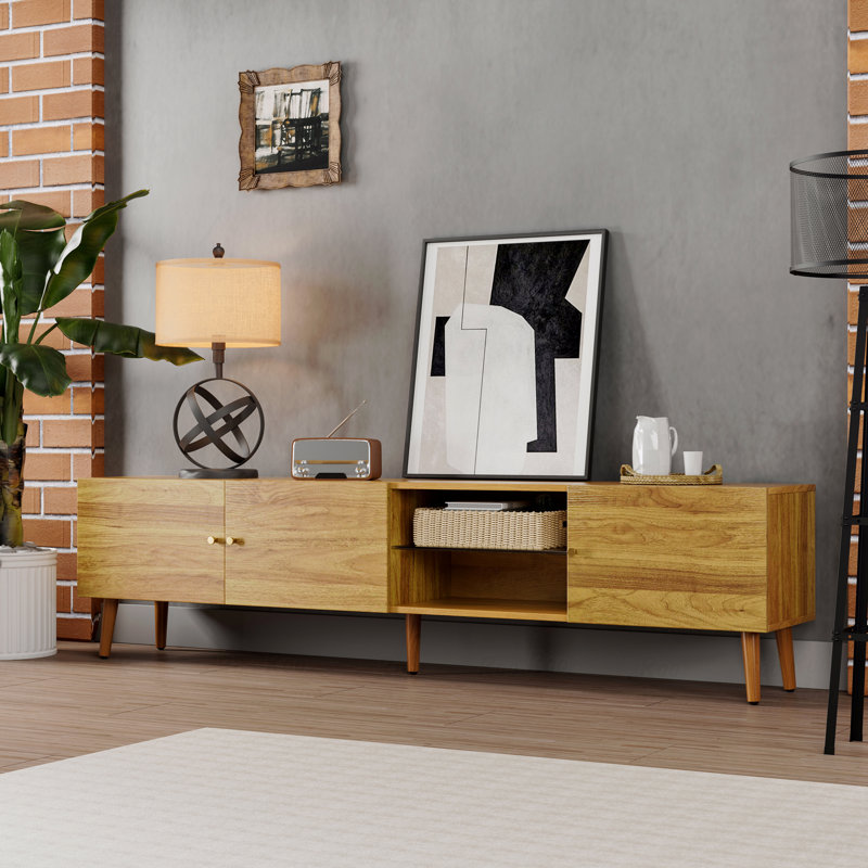 Meuble télé, moderne, 70 po, Mid-Century, avec rangement, centre de divertissement