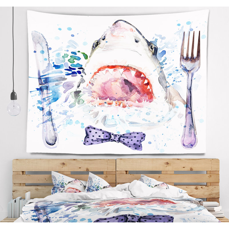 Tapisserie d'illustration de requin affamé Animal, H 32 po x l 39 po